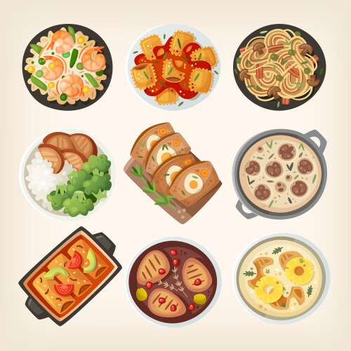 Homemade dinner dishes vector image