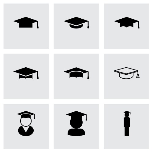 Black academic cap icon set vector image