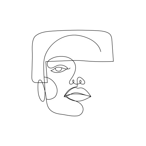 Linear face art woman portrait continuous vector image