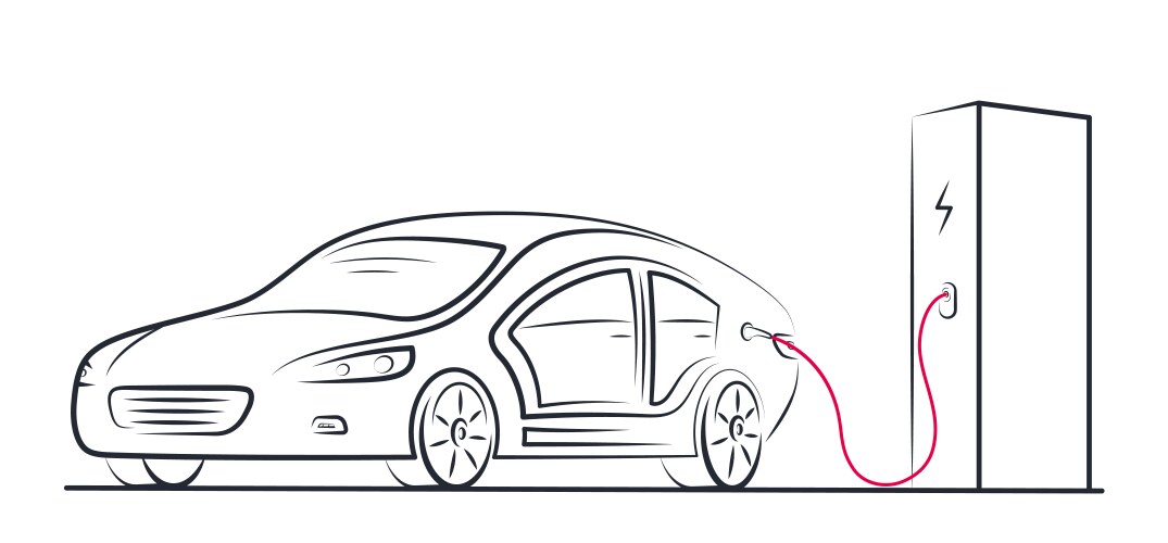 Electric car at charging station with connected vector image