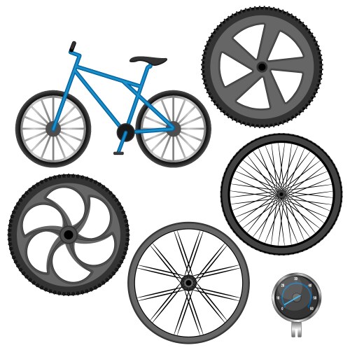 Set of different wheels bike and speedometer vector image