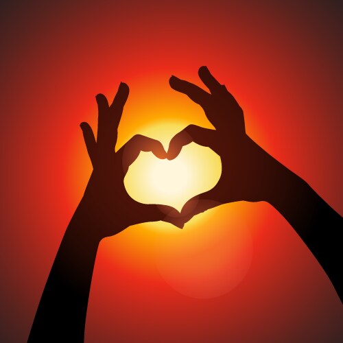 Love shape hands silhouette in sky vector image