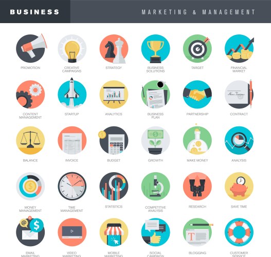 Flat design icons for business and marketing vector image