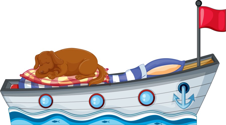 scene with little dog sleeping on boat bed vector image