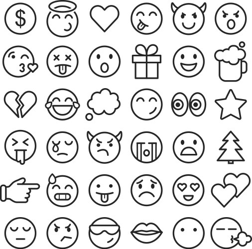 emoji faces simple icons thin line symbols vector image