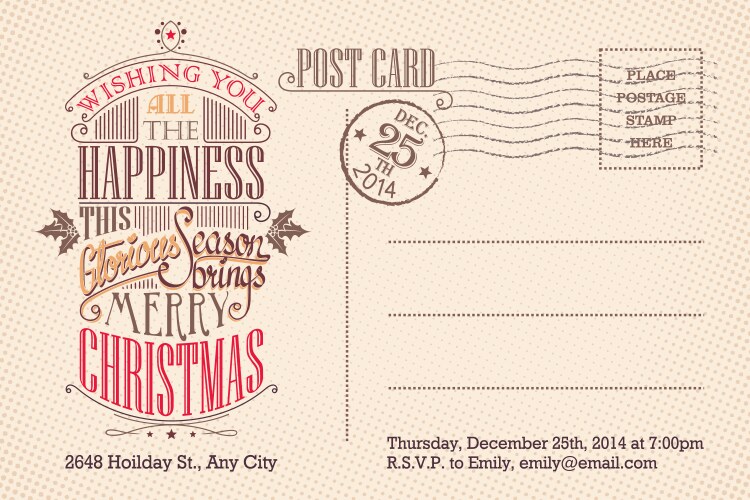 vintage merry christmas holiday postcard vector image