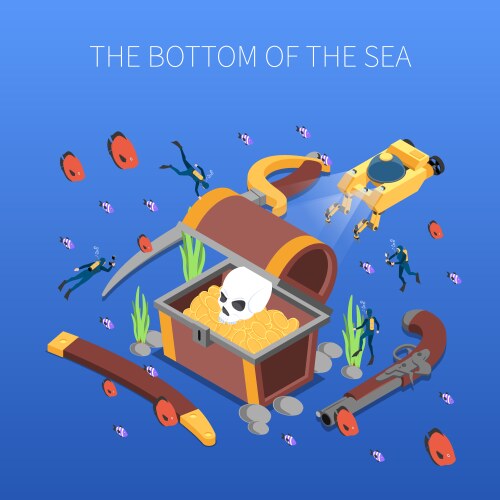 Divers sea bottom isometric composition vector image