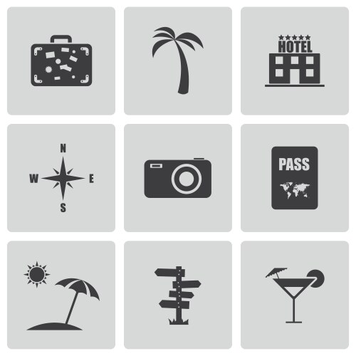 Black travel icons set vector image