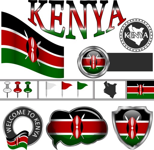 Glossy icons with flag of kenya vector image