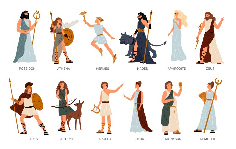 Greek pantheon gods and goddesses ancient vector image