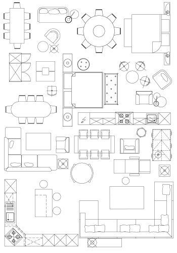 Standard furniture symbols used in architecture vector image