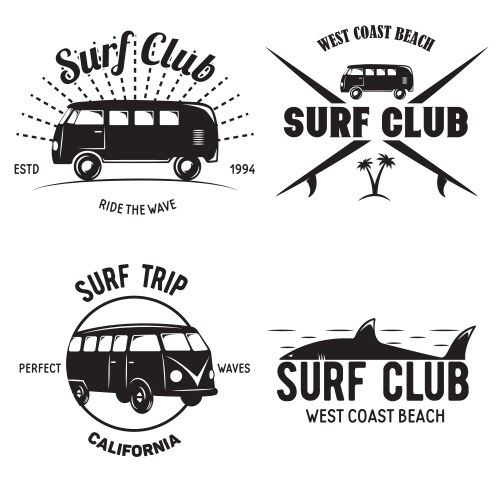 set vintage surfing graphics and emblems vector image