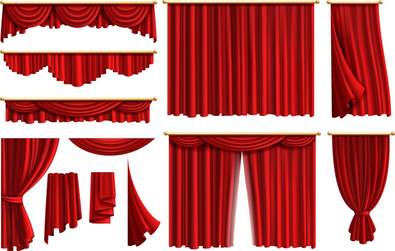 red curtains set realistic luxury curtain cornice vector image