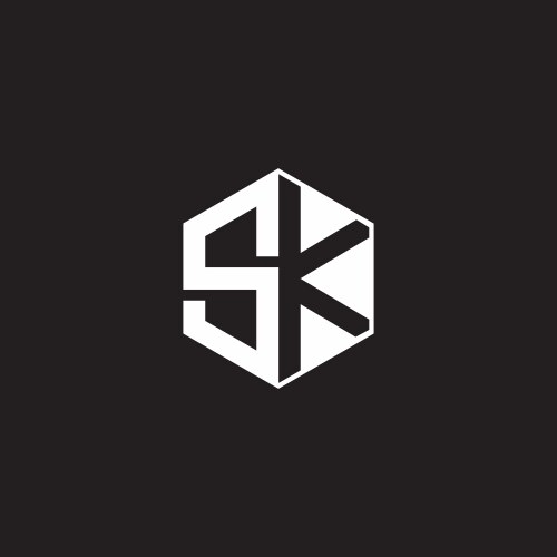 sk logo monogram hexagon with black background vector image