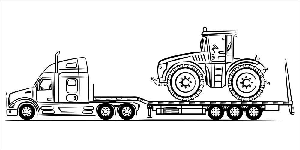 American flatbed trailer truck abstract silhouette vector image