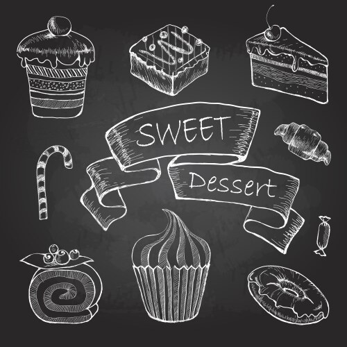 chalk drawing set of cakes vector image