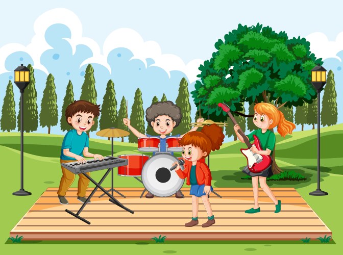 Kids playing music in the park vector image