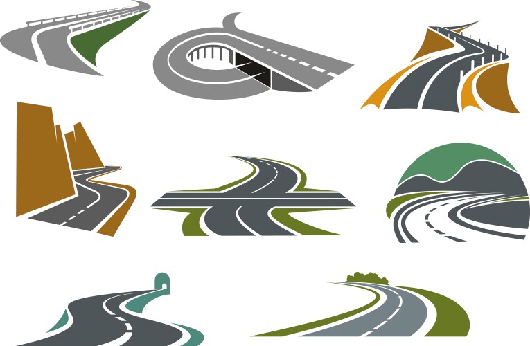 Highway and road icons for transportation design vector image