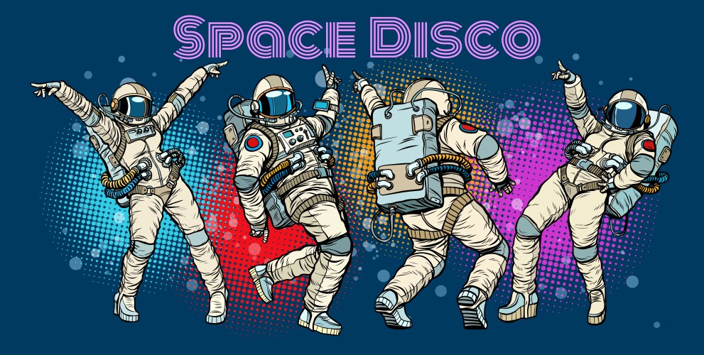 Disco party astronauts dancing men and women vector image