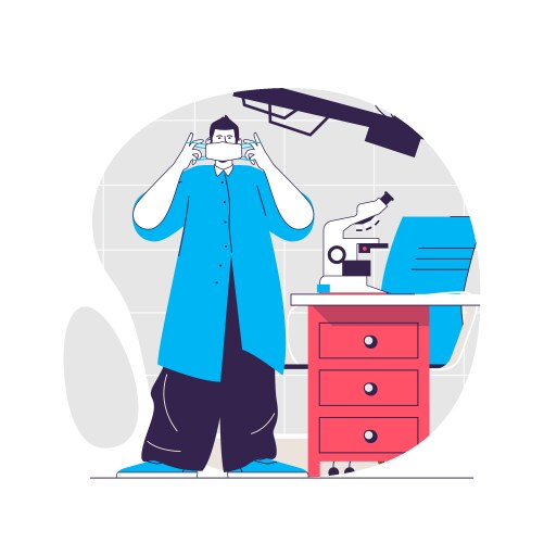 laboratory web concept man puts on mask testing vector image