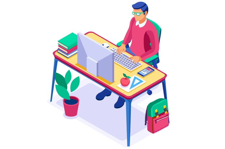 distance student desk isometric vector image