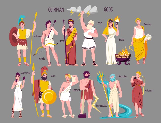 Olympian gods flat icon set vector image