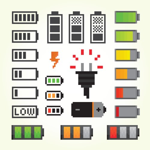 Battery pack icons in pixel art style vector image