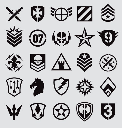 Military icons symbol set on gray vector image