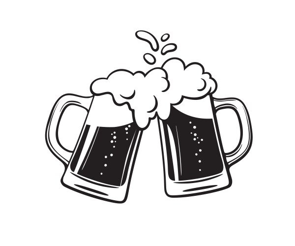 Two toasting beer mugs cheers clinking glass vector image