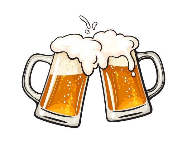 Two toasting beer mugs cheers clinking glass vector image