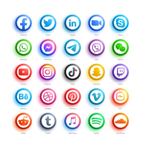 Social media network 3d round web icons set vector image