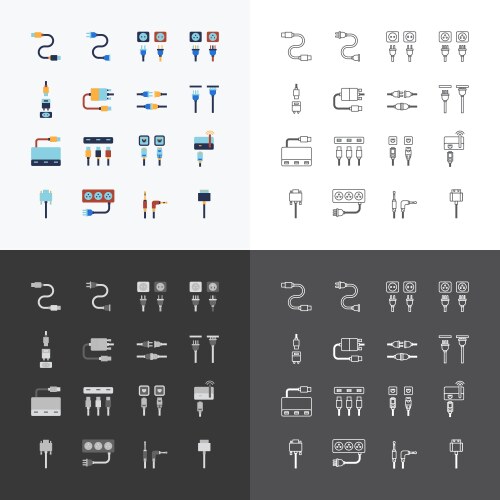 linear web icons set - cable wire computer vector image