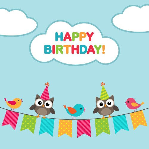 Happy birthday card with owls vector image