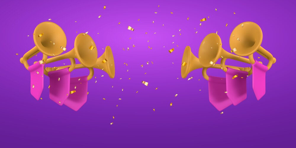 3d realistic fanfare with confetti music concept vector image