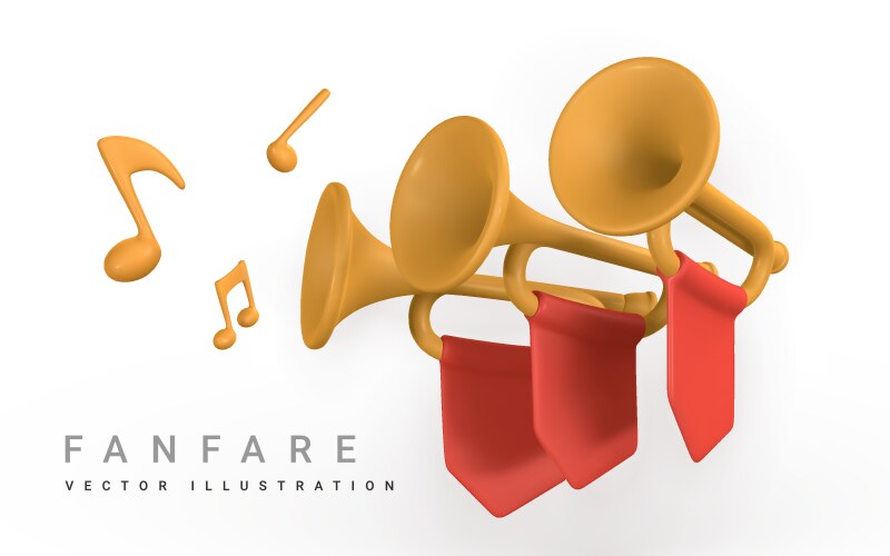 3d realistic fanfare music concept design vector image