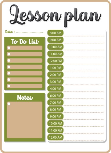 Lesson plan schedule with hourly to-do list vector image