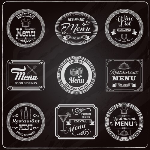 Retro menu labels chalkboard vector image