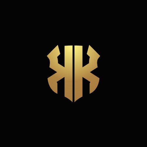 Kk logo monogram with gold colors and shield vector image