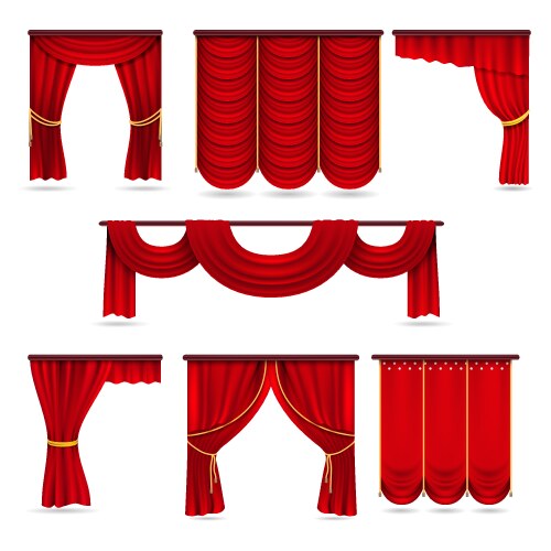 Silk red room curtains velvet scarlet fabric vector image