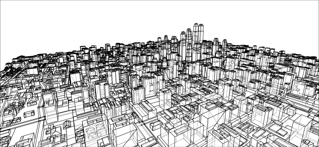 Wire-frame city blueprint style vector image