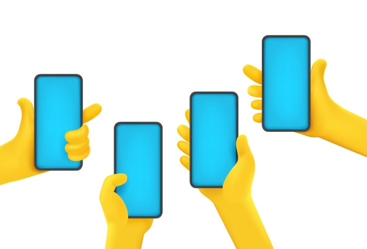 People holding smartphones comic 3d style vector image