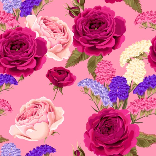 Seamless pattern with roses and dry flowers vector image