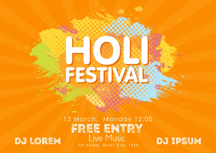 Holi spring festival of colors invitation vector image