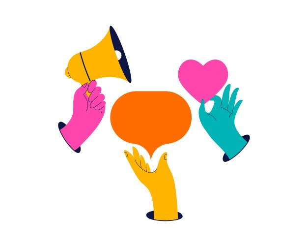 Collection of colorful hands holding megaphone vector image