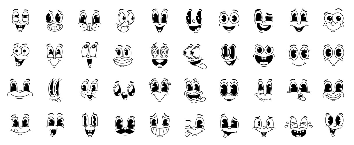 Cartoon comic groovy face emotions retro emojis vector image