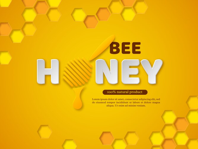 Bee honey typographic design 3d paper cut style vector image