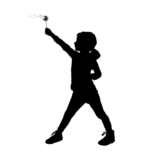 Child holding dandelion silhouette vector image