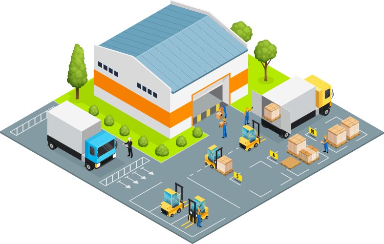 Warehouse outside view isometric vector image