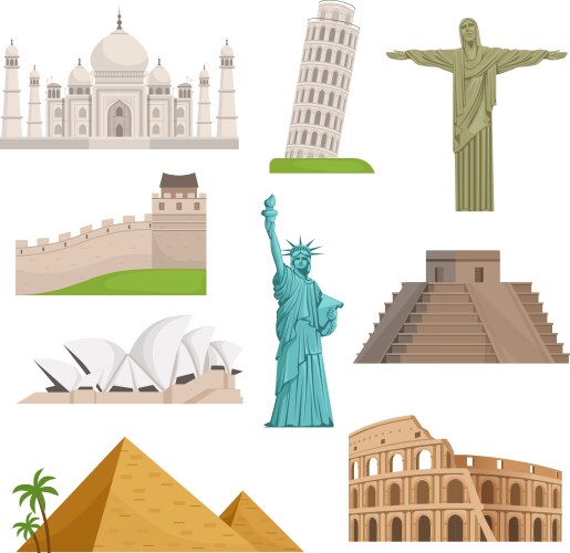 Different historical famous landmarks world vector image