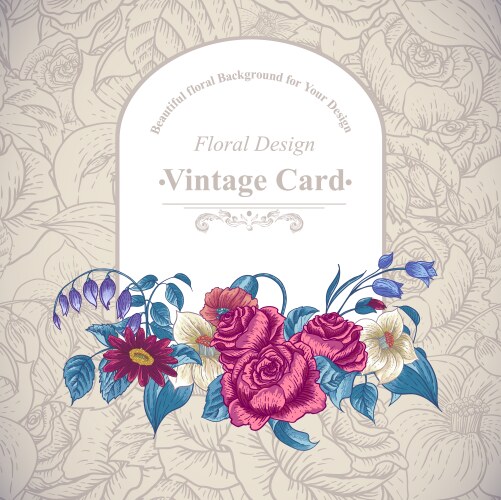 Vintage floral card with roses and wild flowers vector image